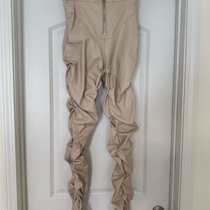 Maniere De Voir Leather Beige Pants